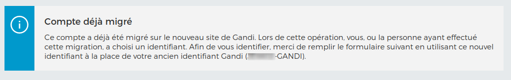 Message d'avertissement de compte déjà activé