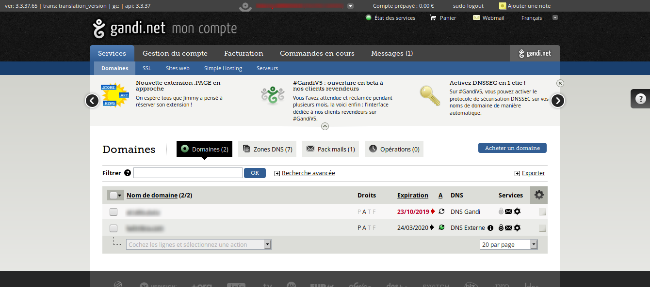 Liste des domaines, site classique